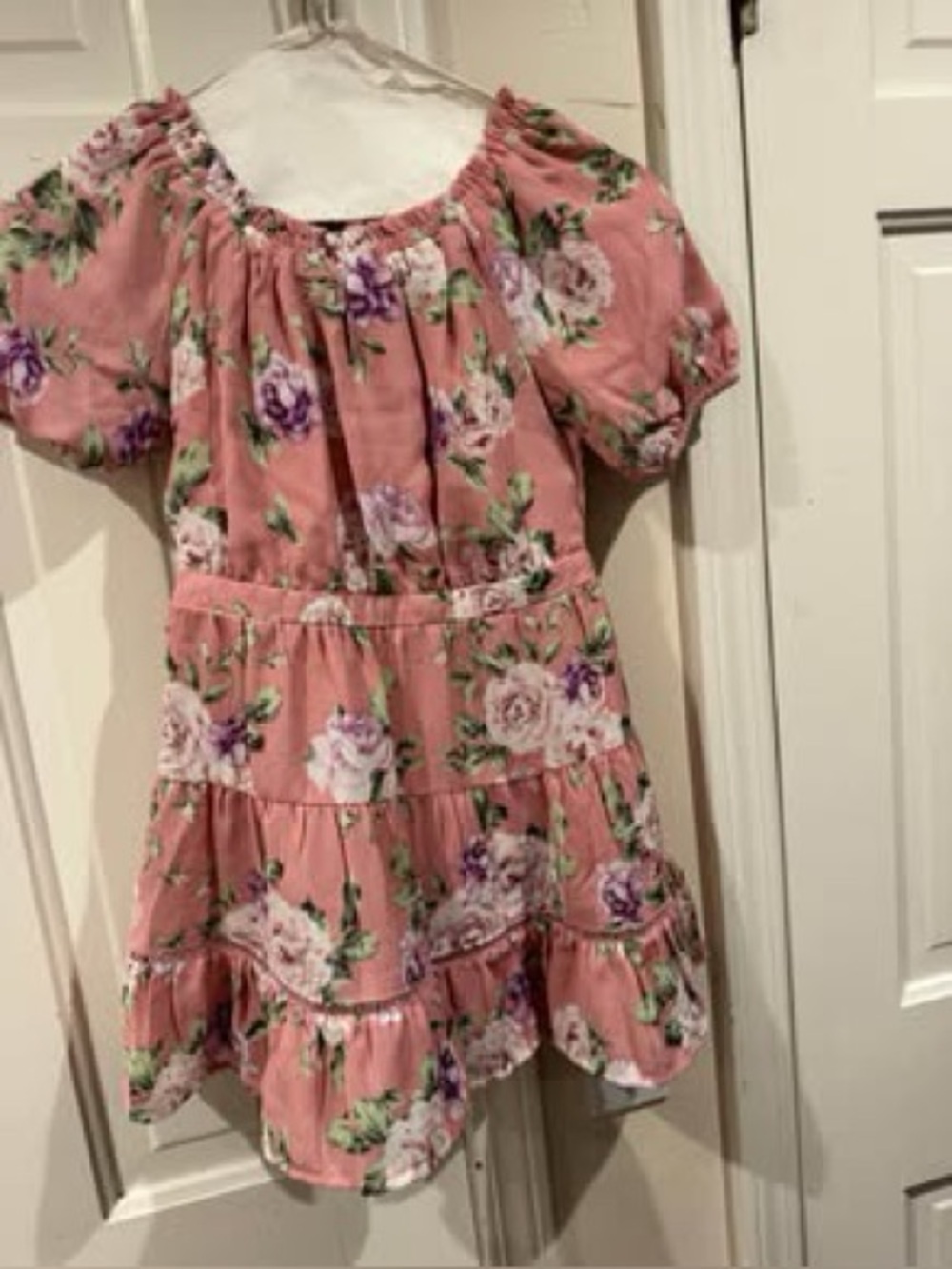 NWT Girls Floral Pink Tiered Dress 6x